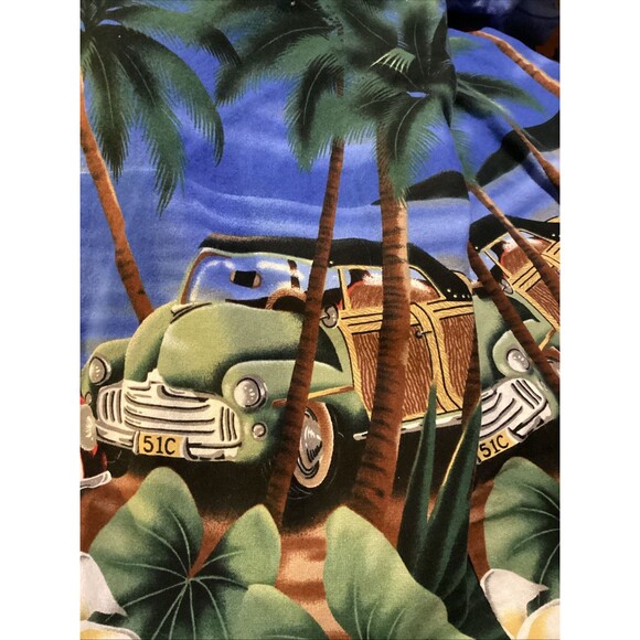 RJC Men’s Vtg Hawaiian Shirt 2XL Blue White Station Wagon Cars Aloha Pocket - Picture 4 of 16
